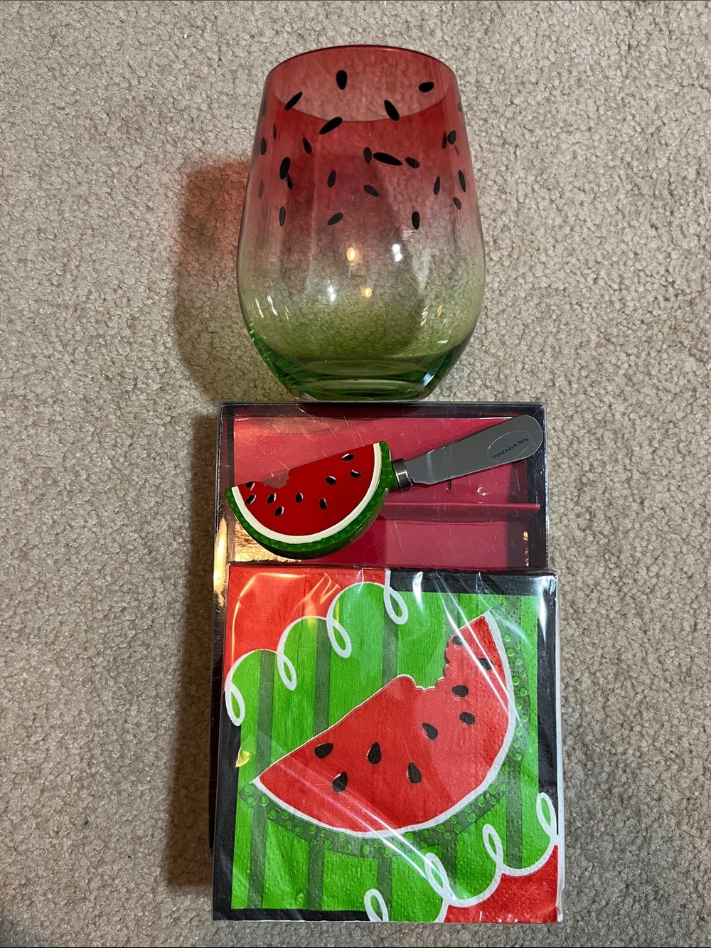 Watermelon Entertaining Bundle | Cocktail Napkins, Cheese Spreader Plastic Glass